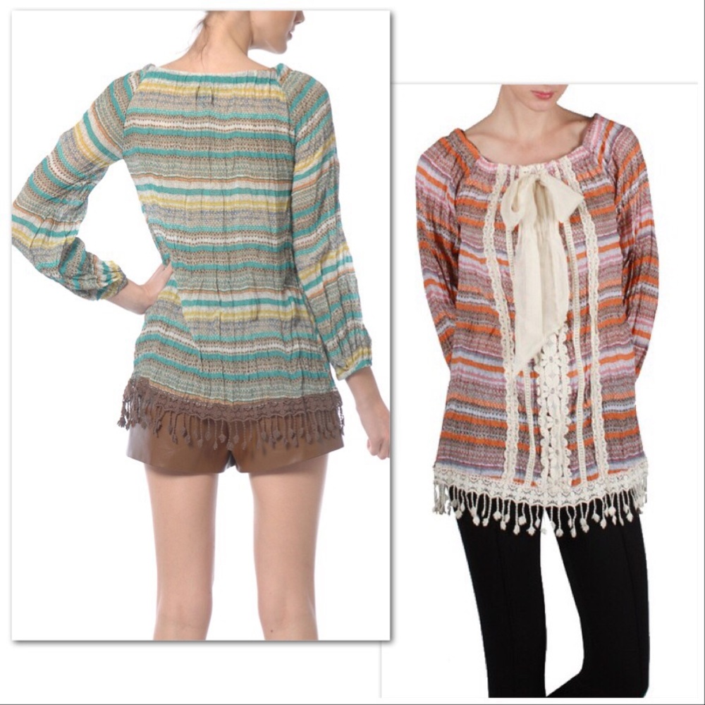 Ryu Gauzy Boho Big Bow Fringe Top - Picture 3 of 9